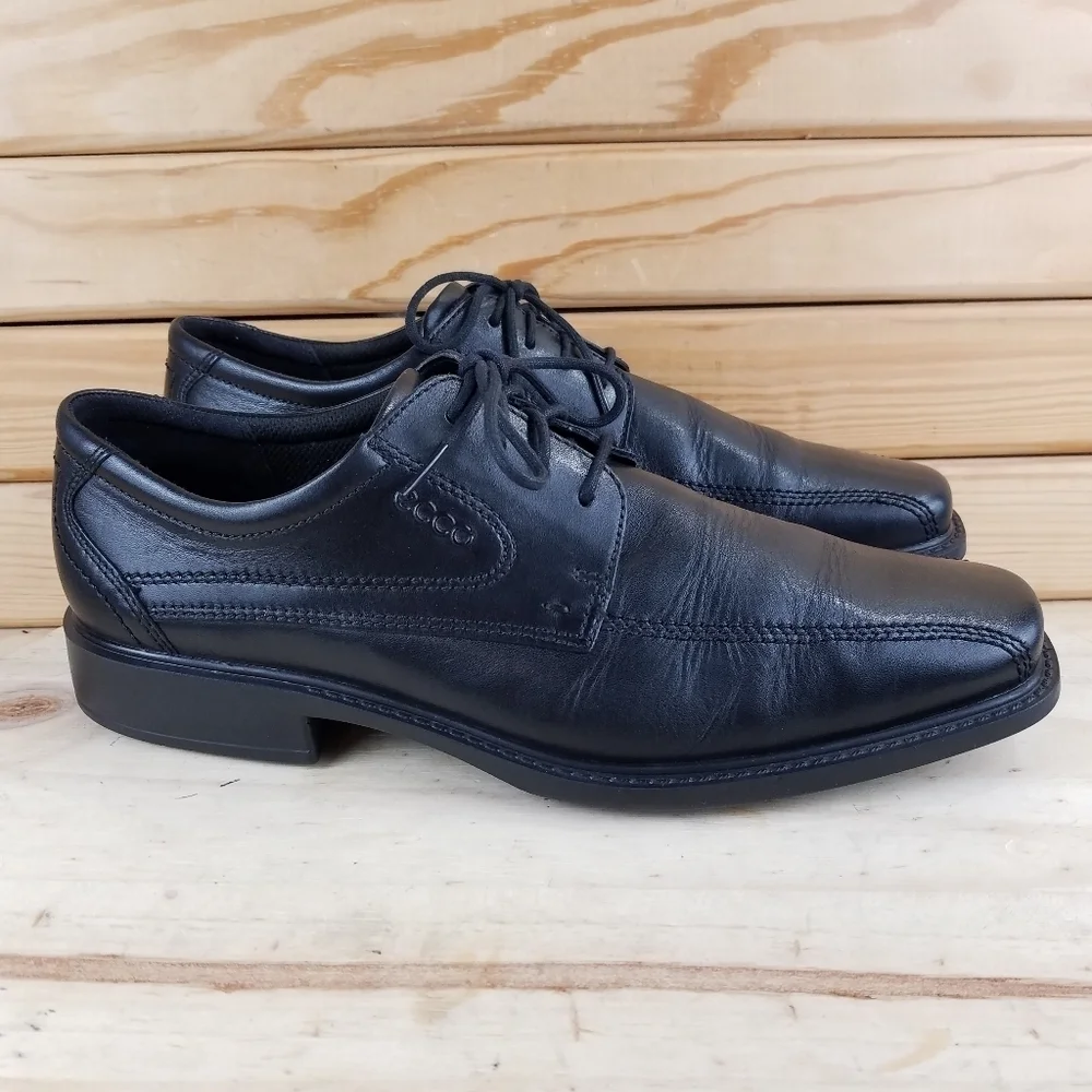 ECCO Black Leather 44 EUR Oxford Lace-up Dress Shoes Formal Business Shock Point